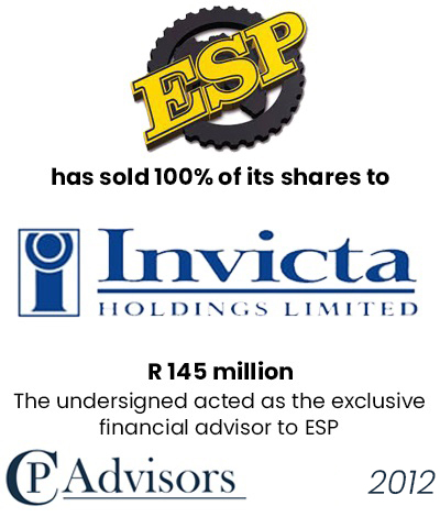 CP Advisors advised Equipment Spare Parts Africa on the sale of its business to Invicta Holding Limited for R. 145 million in cash