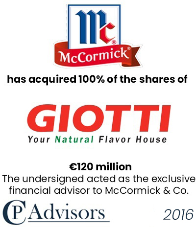 CP Advisors advised McCormick on the acquisition of Enrico Giotti for Eur. 120 million in cash