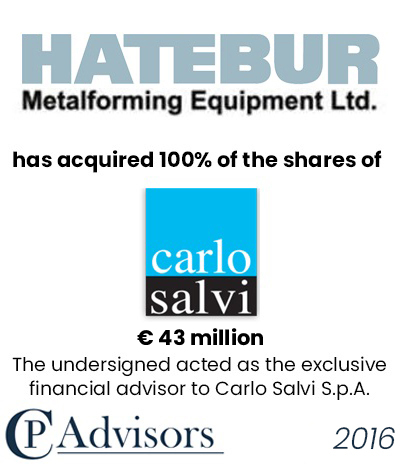 CP Advisors advised Carlo Salvi’s shareholder on the sale of Carlo Salvi Group to Hatebur